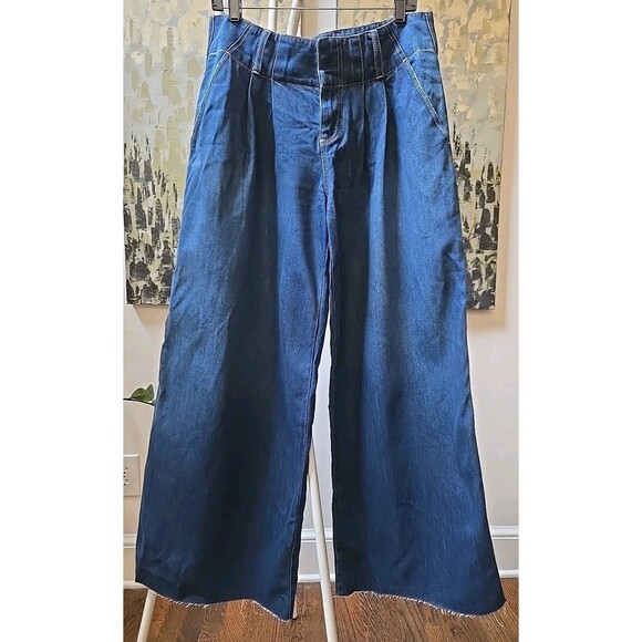 Alice + Olivia Wide Leg Anders Wide Leg Trousers Jeans Love Train Frayed Sz 29 - Picture 1 of 13